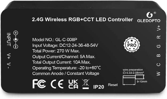 GLEDOPTO ZigBee 3.0 RGBCCT LED Controller with Reset Button for RGB WWCW Strip Light APP Voice Control(ZigBee Hub Required)