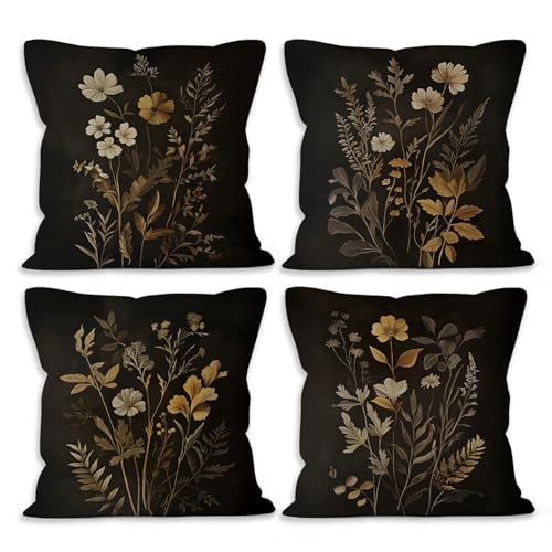 MONALET Dark Academia Cottagecore Botanical Throw Pillow Covers 18x18 Set of...