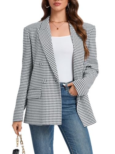 Women's Oversized Blazer Jacket Double-Breasted Suit with Pockets Long Sleeve Outfit for Business Work Office Casual