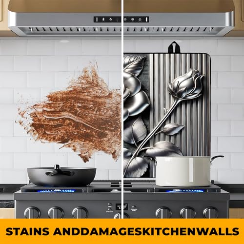 Image of Silver Rose Stove Top Cover Retro Flower Gas Stove Top Cover for Home Decoration Kitchen Pad Non-Stick Washable Cooktop Covers Countertop Protector Keep Stove Clean 28 inchx20 inch