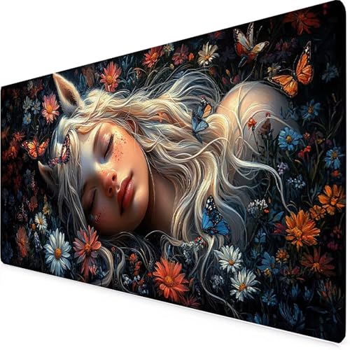 Tapis Souris XXL 120 x 60 cm, Tapis de Souris Blanc sous Main Bureau Mouse Pad avec 3MM Bords Cousus, Imperméable Base en Caoutchouc Antidérapant Surface Accessoire Bureau pour Gaming -yym2509GZ