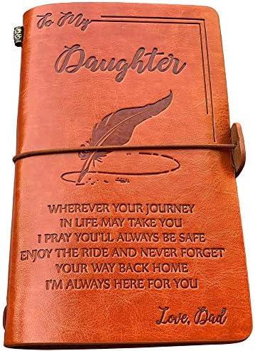 To My Daughter Leather Journal from Dad - Enjoy the Ride and Never Forget the Way Home Notebook - 120 Page Travel Diary Journal Sketch Book Graduation Back to School Gift for Girls