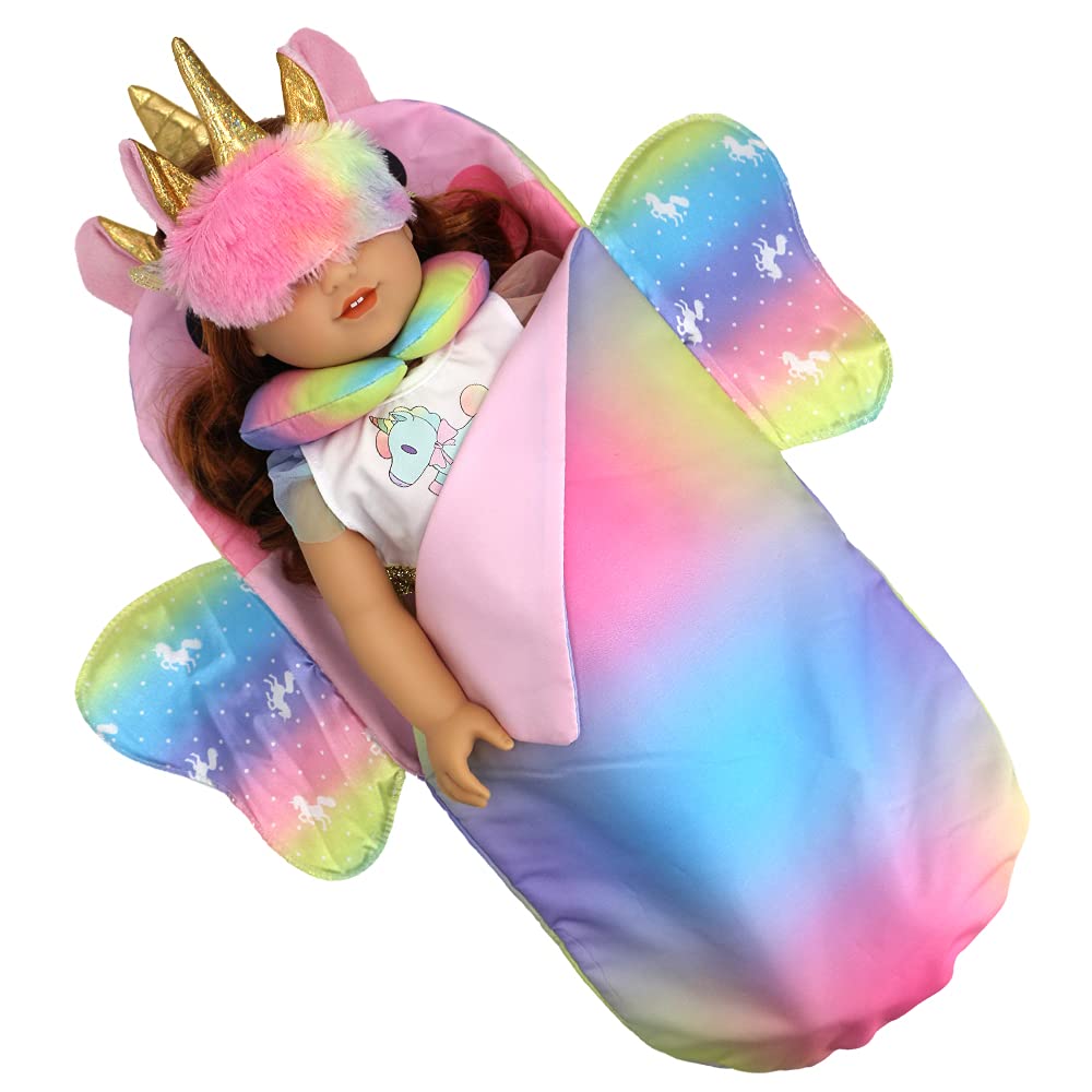 ZWOOS Saco de Dormir para Muñecas con Antifaz y Almohada de Viaje y Almohada para Muñecas, Accesorios Suaves para Muñecas de 35-45 cm