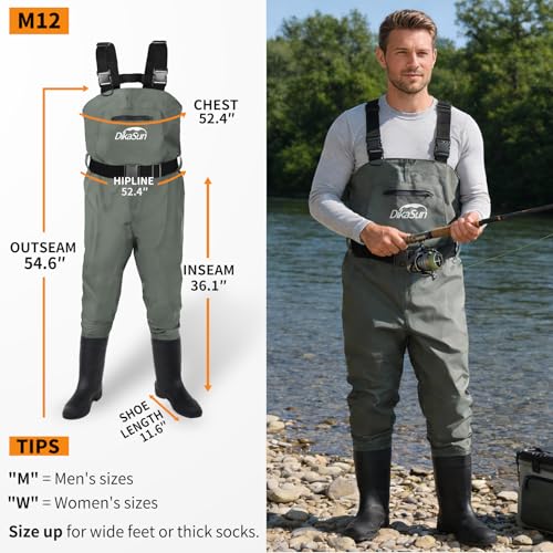 Image of Fishing Waders for Men & Women, Waterproof 2-Ply Nylon /PVC Chest Wader with Boots for Outdoor Sizes 4-13 Bootfoot