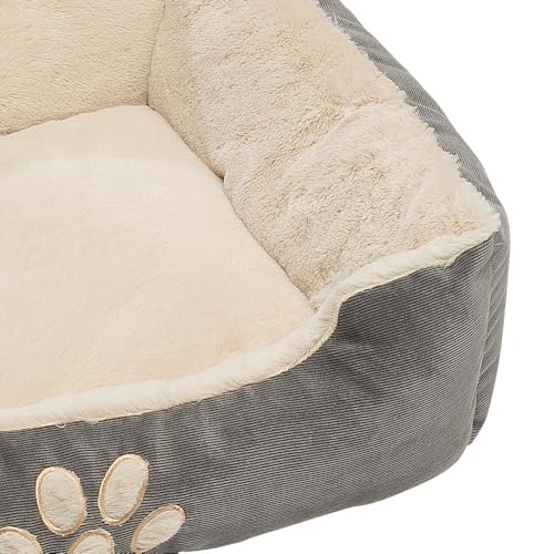 Petnic - Hundebett ca. 60x48x18 cm - Grau - Plüsch flauschig mit Rand weich für kleine bis mittelgroße Hunde Katzenbett Beige Hundekissen Haustierbett eckig ca. 60x50 cm