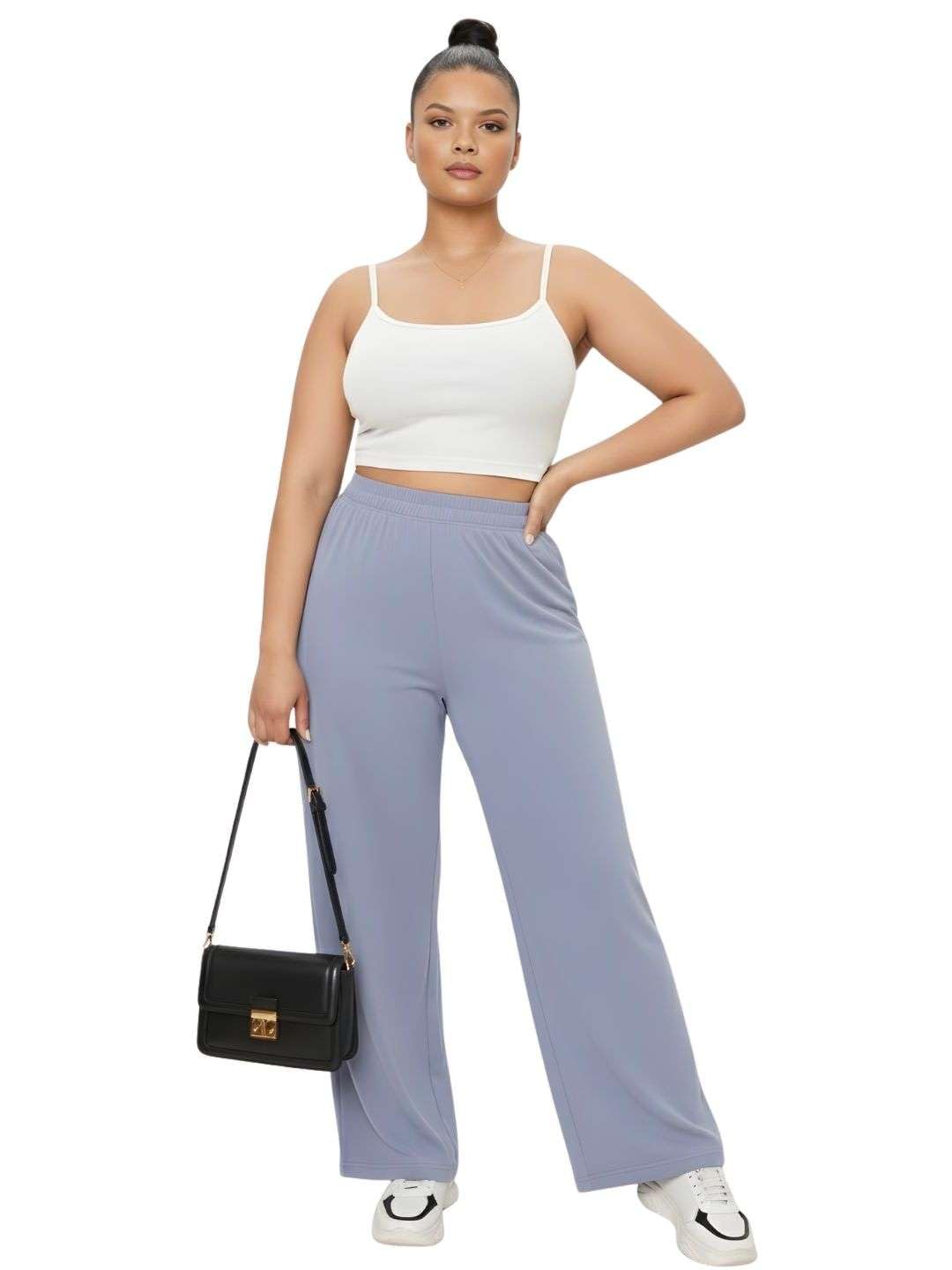 Women's Solid Cotton Mid Rise Regular Pants | Relaxed Fit Casual Palazzo Trousers-picture-28
