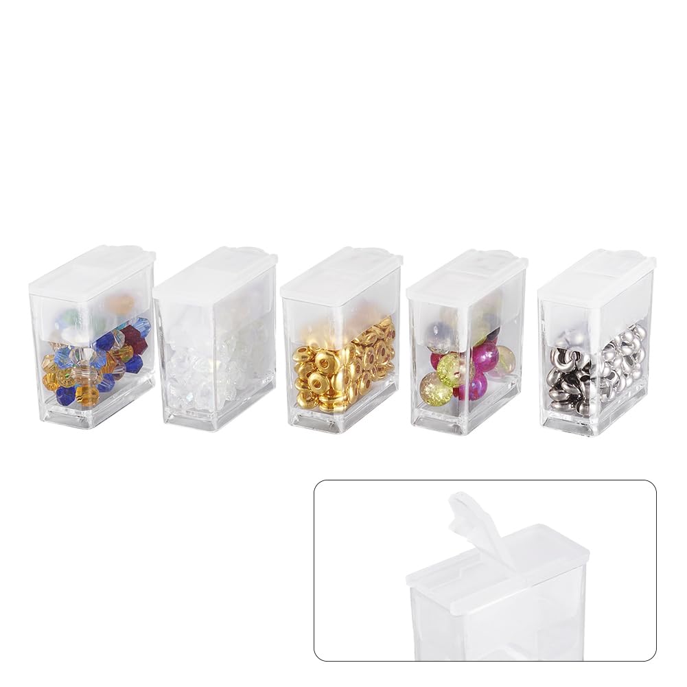 FASHEWELRY 20Pcs 1x1” Plastic Flip Top Seed Bead Small Storage Containers Diamond Painting Box Rectangle Transparent Box Organizers for 5D Embroidery Diamond drill, Nail art &amp; Glitter