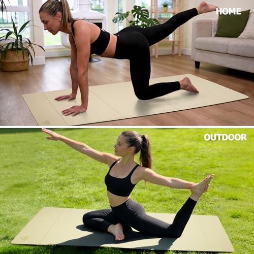 IwIeIaIrI Foldable Yoga Workout Mat with Strap– Lightweight, Non-Slip, POE, Portable & Easy to Store for Women Men Home Workout, Pilates, Gym, Travel, Floor Exercises (Beige) — view 6