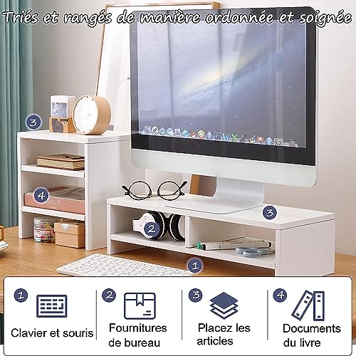 Image of VBM Monitor Riser Stand Bamboo Computer Laptop, Printer, PC with Storage Slot Adjustable Desktop Stand For Home , Office (Monitor Stand (white) 3 Box Simple)