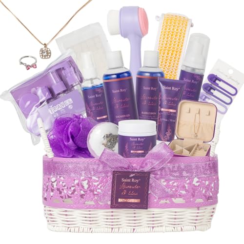 22 Pcs Lavender Bath and Body Gift Basket, Spa Gifts for Women Ba...