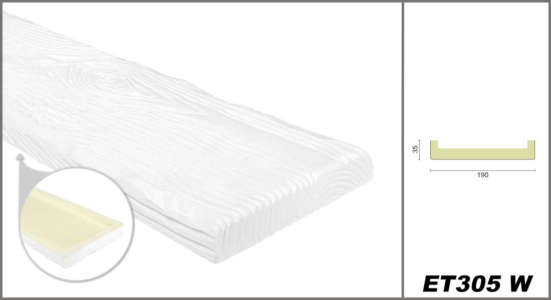 DECO WOOD tablero de poliuretano ET305, 2m de longitud, tablero de PU con aspecto de madera (blanco - 190x35mm) tablero de pared de espuma dura para techos