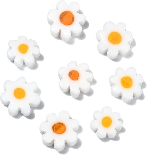 Miniatura 2 de LiQunSweet 100 cuentas de cristal Millefiori Lampwork hechas a mano con margaritas blancas para hacer joyas