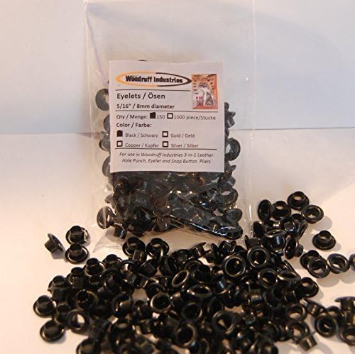 Woodruff Industries 150 Pieces Black Eyelets for Hole Punch Clothes and Leather Crafts Standard Eyelets 5mm Hole Nickel Plated Iron Metal Grommets for Tarpaulins and Scrapbooking