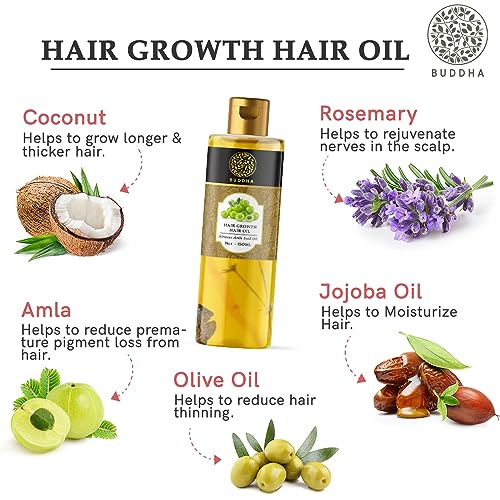 Image of Buddha Natural Hair Regrowth Oil (150ml) - Supports Hair Growth, Hair Fall Control, Stronger, Thicker & Fuller Hair | Herbal Blend for Men & Women
