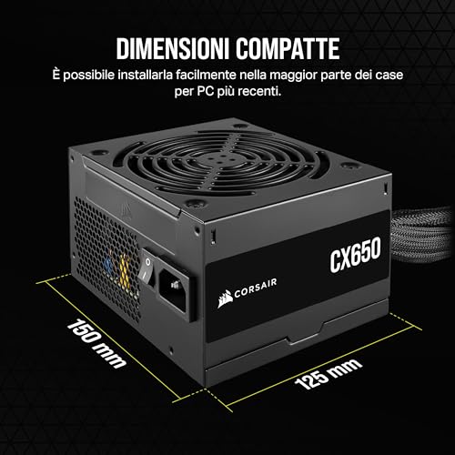 CORSAIR CX650 ATX 650W Alimentazione - Certificazione 80 PLUS Bronze - Bassa Rumorosità - Cavi con Guaina - Non Modulare - EU - Nero - Alimentatore - Immagine 4