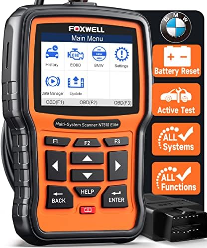 BMW Scanner Diagnostic Tool FOXWELL NT510 Elite Full System BMW OBD2 Scanner Code Reader with All Reset Services, Battery Registration ABS Bleed Airbag EPB Oil SAS TPS CKP Bidirectional Active Test