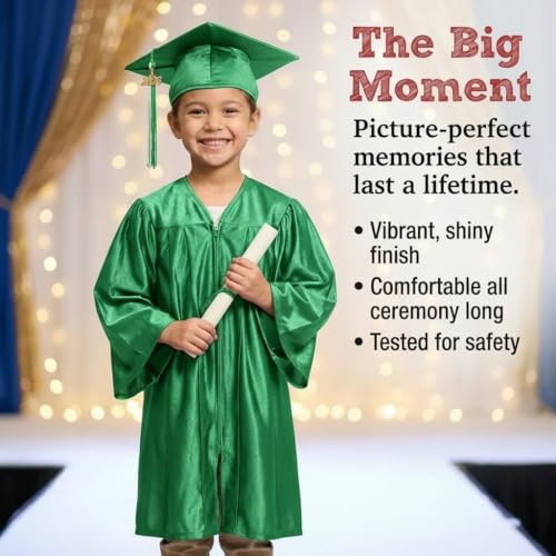 Happy Graduates Medium Kelly Green Shiny Child Graduation Cap, Gown, Tassel and 2026 Charm Set, Kindergarten Graduation Cap And Gown Set, For Kids And Preschool by Happy Graduates - Used condition - Image 3