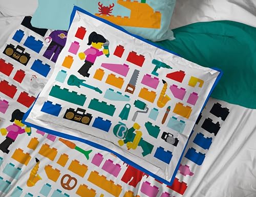 Image of Jay Franco Kids Comforter Set Includes Sheets and Pillow Covers - Soft and Cozy Bed Set for Stylish Room Decor, Official Licensed Bedding, White - LEGO, 7 Piece Full