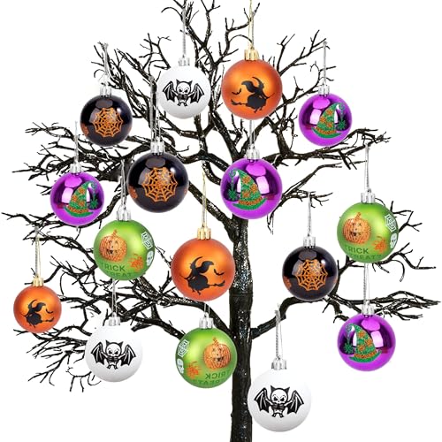 Ornamenti di Palla di Halloween 16 Pezzi Decorazioni di Zucca halloween Palline da appeso penden Plastica di infrangibili per Albero Decor Feste di Halloween Spaventosa, 6 cm