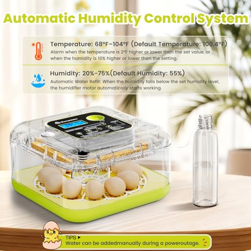 Egg Incubators for Hatching Eggs, 12 Egg Incubator with Automatic Egg Turning and Humidity Control, Incubator for Chicken/Quail/Duck Eggs with Temperature Control/LED Egg Candler, 360 Degree View by Xynzzeu - Used condition - Image 2