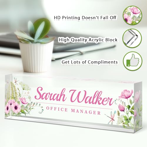 Image of Name Plate for Desk, Desk Name Plate Personalized, Office Decor for Women Men, Acrylic Desktop Accessories, Office Appreciation Gifts for Boss Social Workers Nurse Teacher Employee (Pink /Cyan)