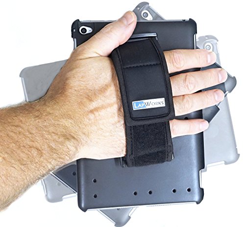 LapWorks Soft Grip iPad Mini 5 and Mini 4 Handle Stand (fits The Latest Mini)- Neoprene with Adjustable Velcro Strap, 360 Degree Rotation, All Ports, Buttons Open
