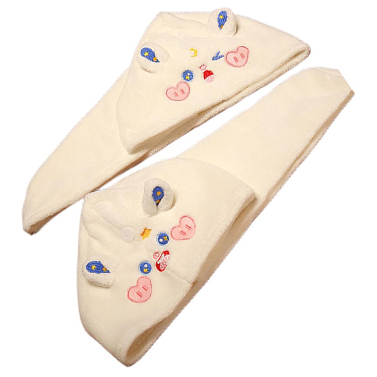 IWOWHERO Hair Turban Towel Wrap 2 Pack for Women Absorbent Soft Fleece Quick Dry Hair Drying Cap Cartoon Design Travel Friendly