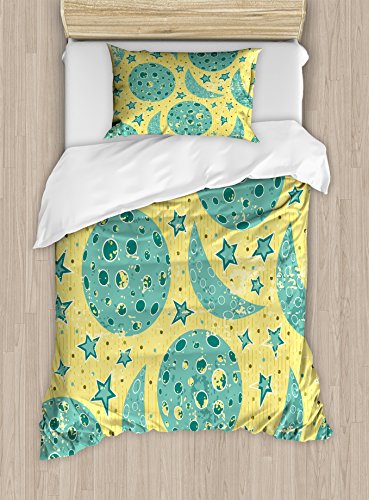 Ambesonne Moon Duvet Cover Set, Grunge States of The Moon