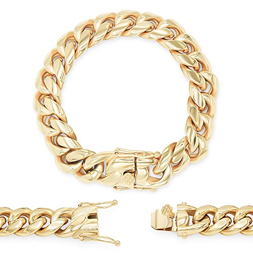 BEBERLINI Cuban Link Bracelet 14K Gold Plated Curb Chain 9 BEBERLINI Cuban Link Bracelet 14K Gold Plated Curb Chain 9
