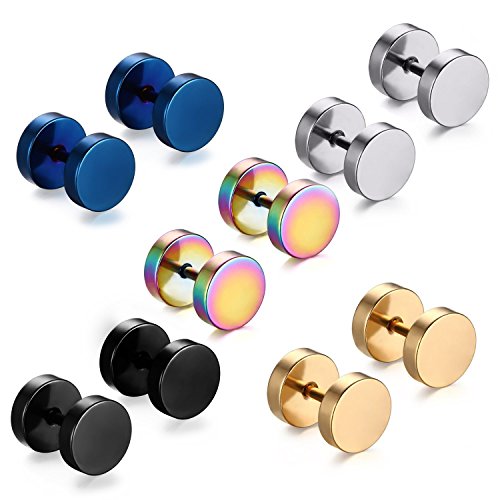 Feramox Stainless Steel Mens Womens Stud Earrings Set Ear Piercing Plugs Tunnel Punk Style(8MM)