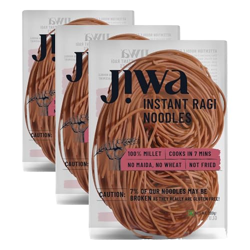 Image of Jiwa Instant Ragi Noodles | Cooks in 7 minutes | Ready to Cook | 100% Millet | No Maida, No Atta | Not Fried | Gluten Free | 200 g (Pack of 3)