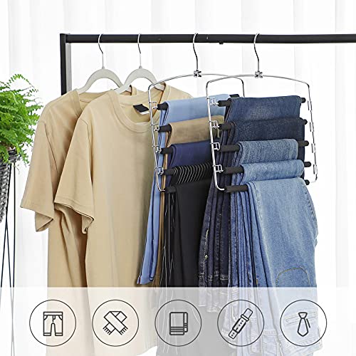 SONGMICS Appendiabiti per pantaloni, set di 3 grucce in metallo a più livelli, salvaspazio stabile con barre antiscivolo, girevole per jeans, pantaloni, cravatte, cinture CRI041BK - Immagine 1
