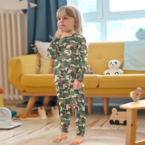 Pigsaly Pajama Set 2 Piece Camo Print Black Green Army Camouflage Pajama Sets Long Sleeve Pjs Sleepwear 4T4
