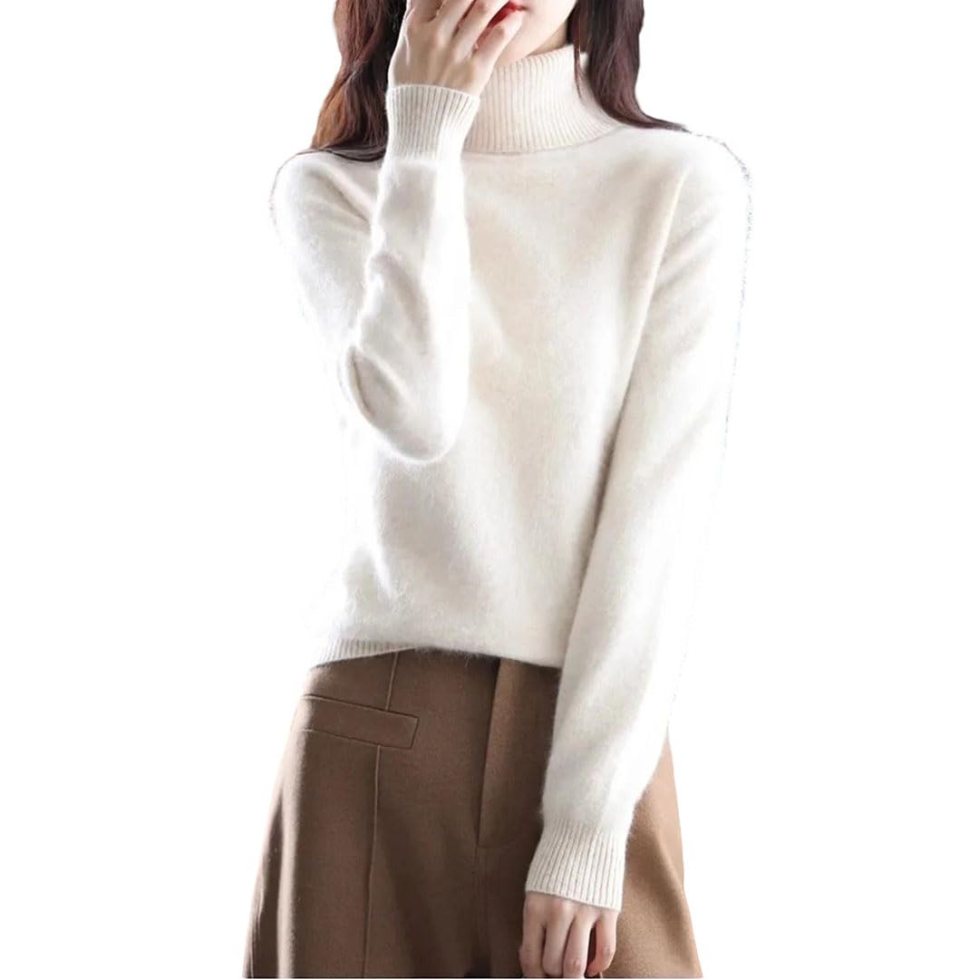 Womens 100 Percent Cashmere Turtleneck Pullover Sweater for Fall Winter