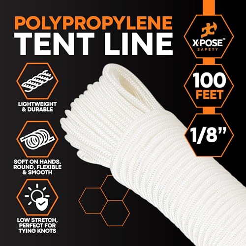 Xpose Safety 1/8" Reflective Nylon Cord Rope – 100 ft White Guyline, Braided Tent Line for Camping, Tarps, Tie Downs, Outdoor Use & Cordage - image 3