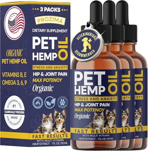 Hemp Oil for Dogs and Cats - 3 Pack Max Potency Organic Helps with Аnxiеty, Calming, Pain Relief, Hip Joint, Arthritis, Seizures Fast Results Supplement for Small & Large Pets with Omega 3-6-9 Oil