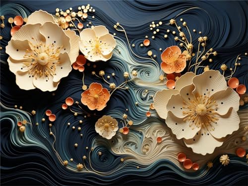 Broderie point de croix diamond painting grand format fleur abstraite art mural luxe L8