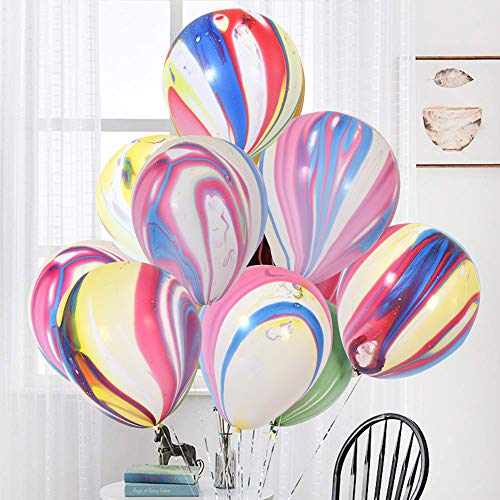Image of BEISHIDA 50pcs Rainbow Marble Balloons 12 Inch Tie Dye Balloons Colorful Swirl Marble Agate Latex Balloons for Tie Dye Birthday Decoration Baby Shower Halloween Festival Party Supplies Photobooth