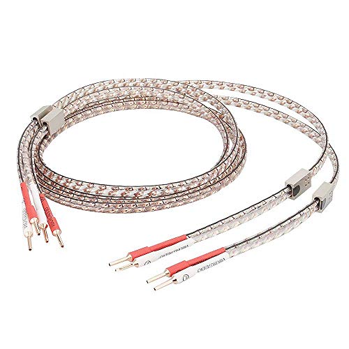 Viborg Cable de altavoz VS903 de alta gama con conectores banana de cobre puro, cable de altavoz plano de cobre 17AWG trenzado, confeccionado, hecho a mano, cable HiFi (2,5 m)