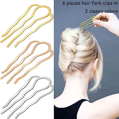 6 Pieces Metal Hair Fork Clips, Side Combs, and 4 Prong U-Shape Sticks for Buns, Updos, and Hairstyling - Women\'s Multicolor Hair Accessories