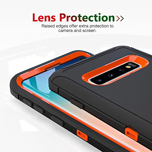 Image of Case for Galaxy S10, Heavy-Duty Tough Rugged Shockproof Drop Protective Cover Cases for Samsung Galaxy S10, Black+Orange