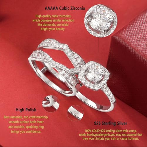 Newshe Jewellery Wedding Rings for Women AAAAA Cz Engagement Bridal Band Set 925 Sterling Silver Enhancers and Wraps Size 5-123