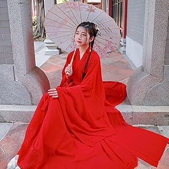 Women's Traditional Chinese Costume Flowy Hanfu Dress Outfit Martial Art Chinese Dance Performance Wear (041# Red, L)