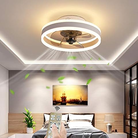 Ø40CM Ceiling Fan with Lights and Remote Control, LED 24W Dimming Modern Ceiling Light, Mute Fan Lighting for Living Room Bedroom Office, 6 Speed Wind,White Cover