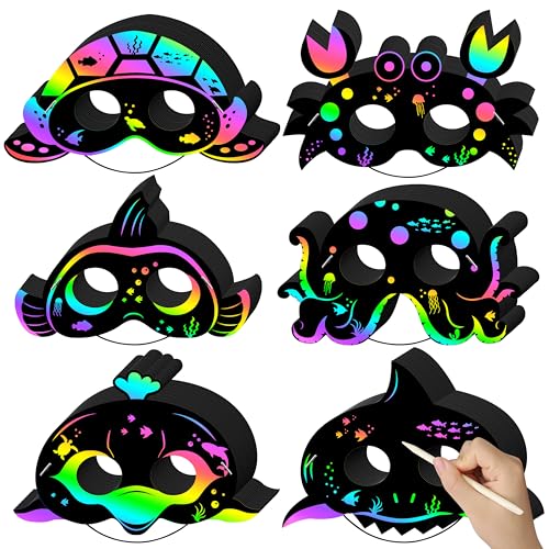Masques à gratter d'animaux de l'océan, papier à gratter pour loisirs créatifs enfants et école