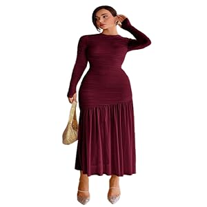 Womens Elegant Lace Ruffled Round Neck Solid Dress Slim Fit Casual Work Party Gown