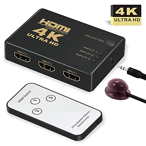 VKBAND Commutateur HDMI 4K, 3 ports - Répartiteur HDMI - Répartiteur HDMI 3D HD 4K/1080p - Adaptateur pour ordinateur portable, DVD, HDTV avec télécommande (3 x IN / 1 x Out)