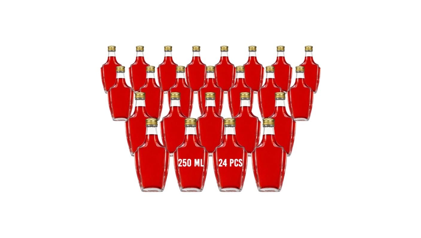 Lot de 24 bouteilles en verre vides de 250 ml avec bouchon à vis, bouteilles de vin, smoothie, eau-de-vie, vinaigre, huile