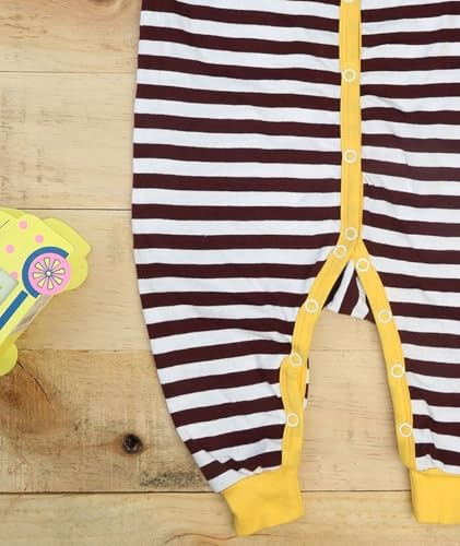 Image of Black striper sleeveless full-length bodysuit romper for baby