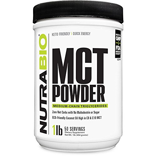 NutraBio MCT Powder, Medium Chain Triglycerides, Lean Weight Gain, Keto Friendly, 1 lb. Powder - 50 Servings